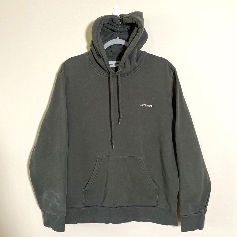 Carhartt Men's Hoodie Green Pullover Sweatshirt Size Large Distressed Workwear